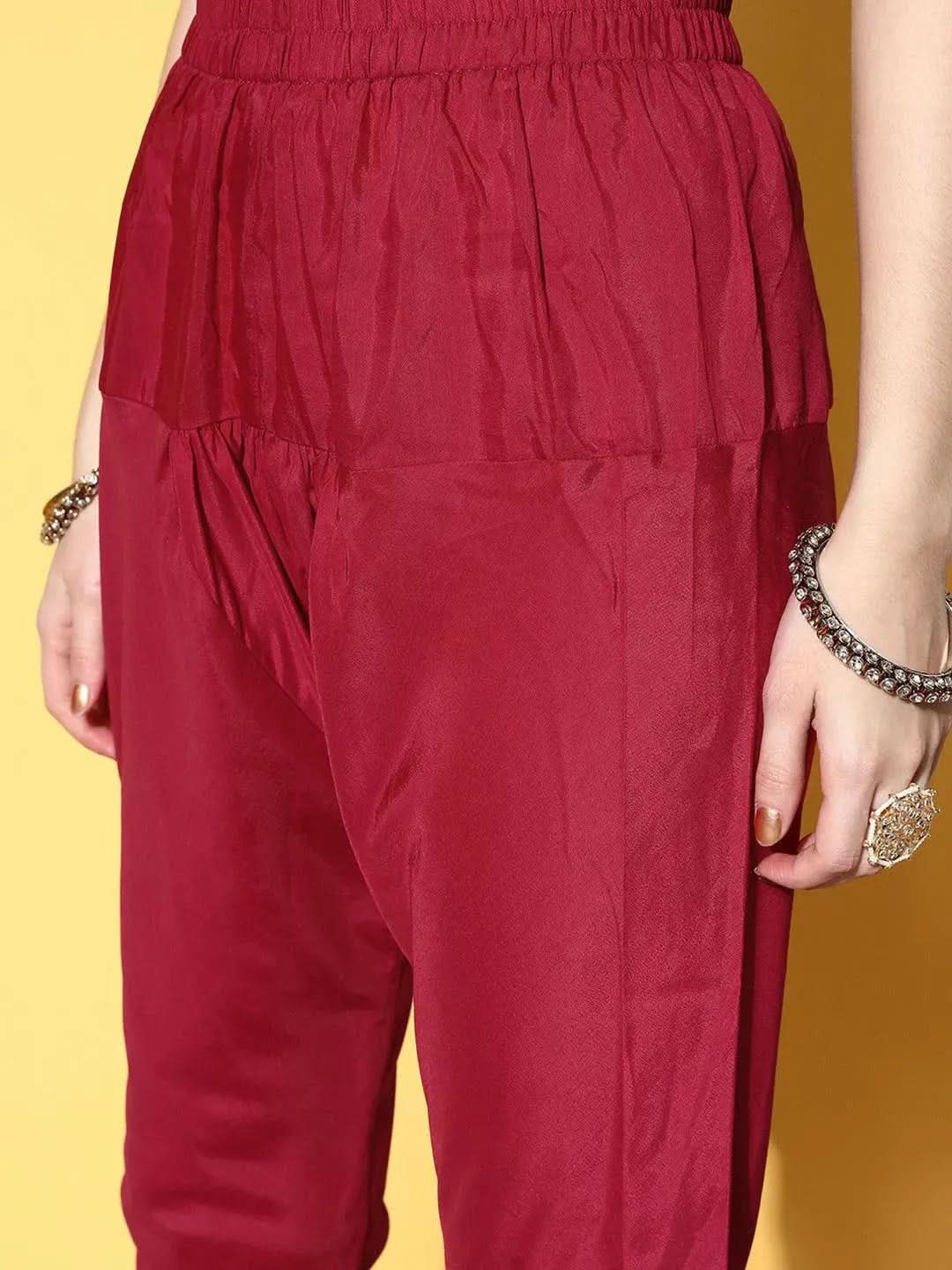 Fuchsia Yoke Design Velvet Anarkali Kurta With Churidar & Dupatta 
Fuchsia Yoke Design Velvet Anarkali Kurta With Churidar & Dupatta