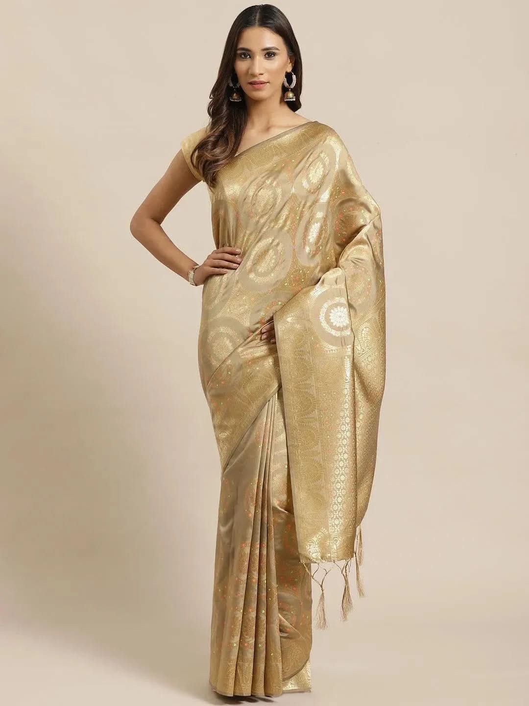 Golden Woven Design Brocade Saree - Libas