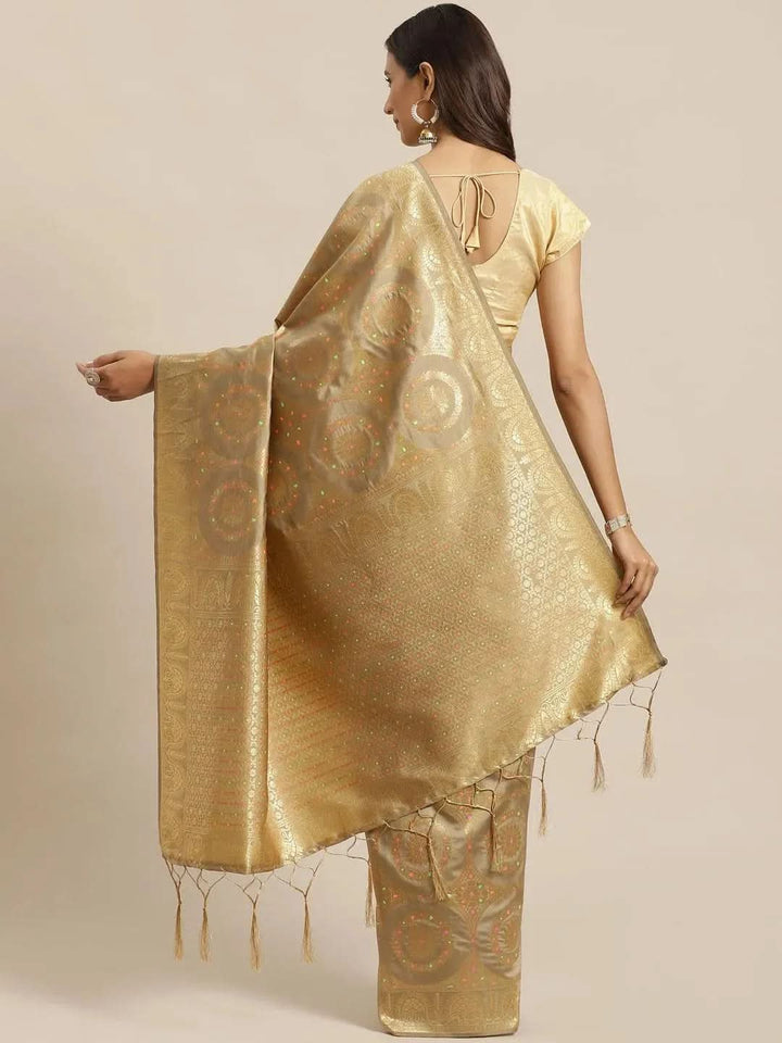 Golden Woven Design Brocade Saree - Libas