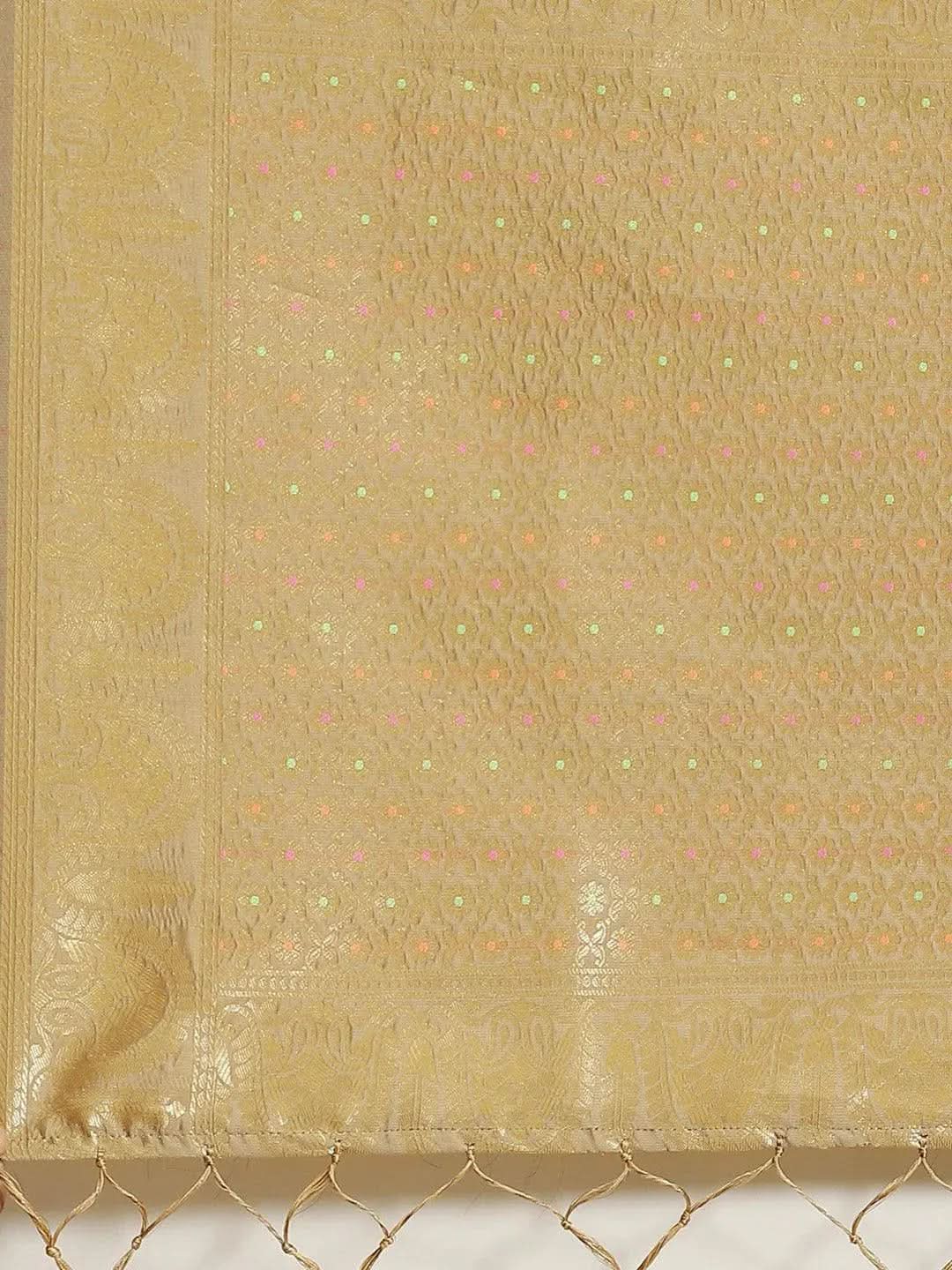 Golden Woven Design Brocade Saree - Libas