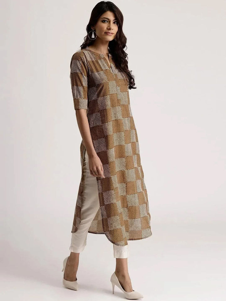 Green Checkered Cotton Kurta - Libas