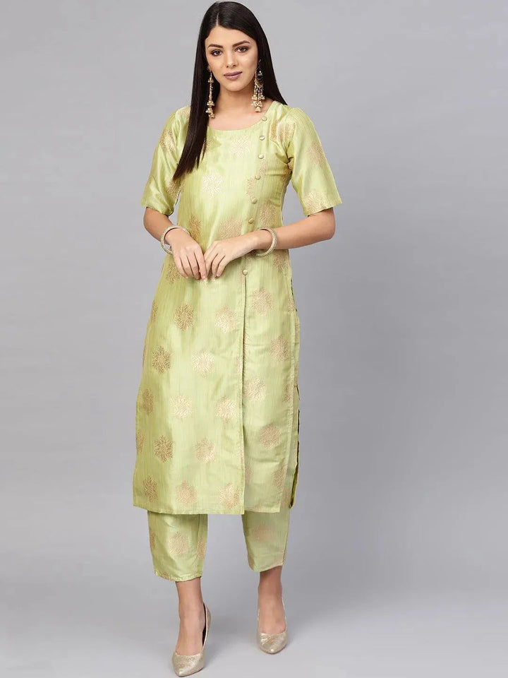 Green Embroidered Chanderi Kurta Set - Libas