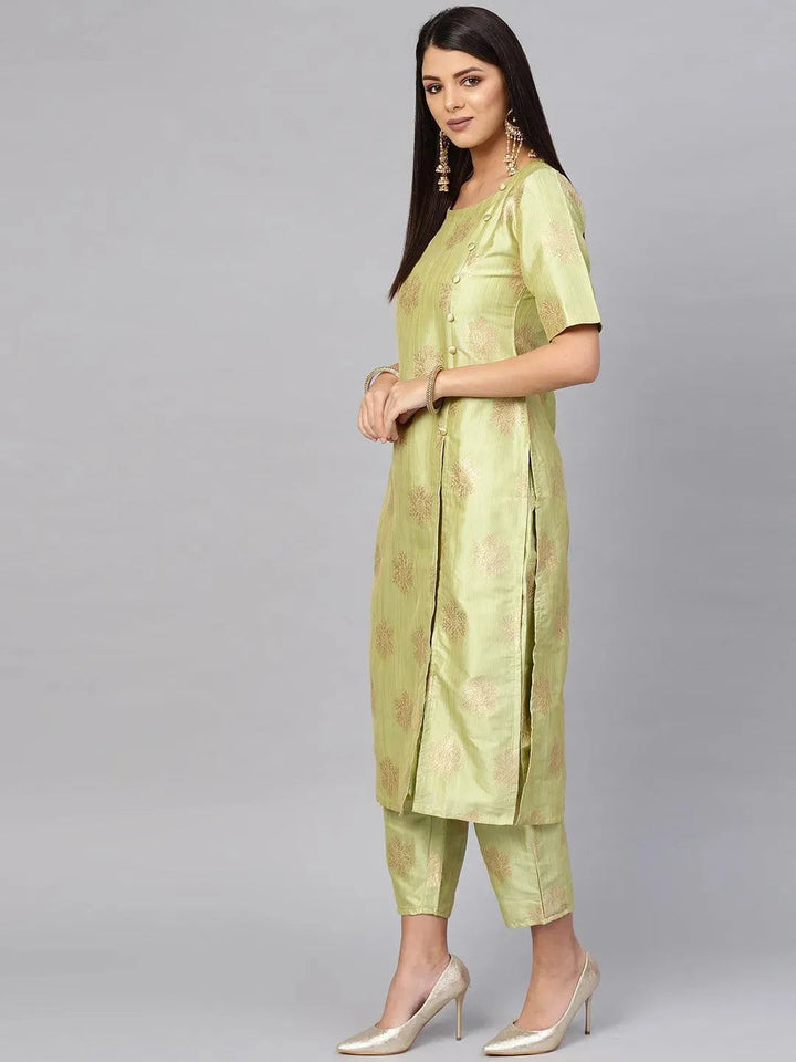 Green Embroidered Chanderi Kurta Set - Libas