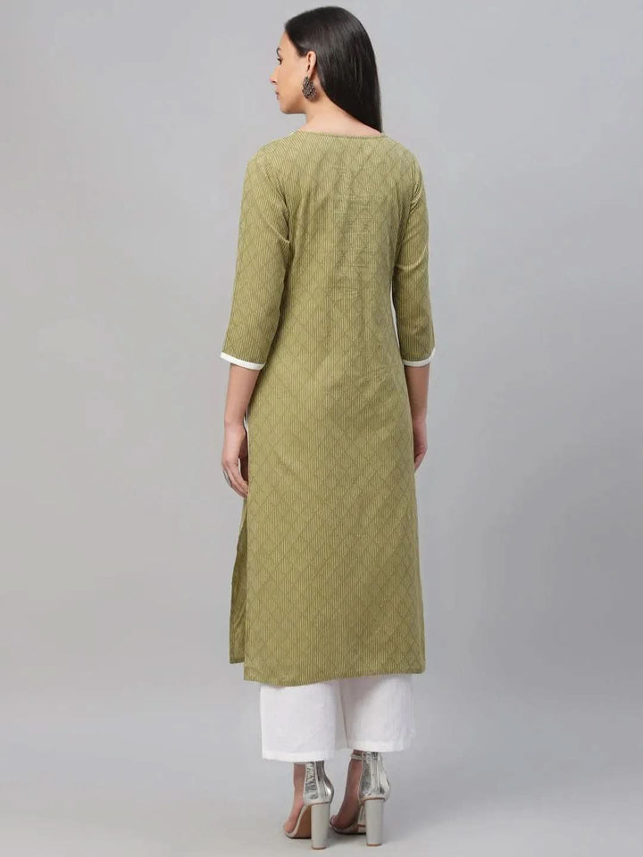 Green Embroidered Cotton Kurta - Libas