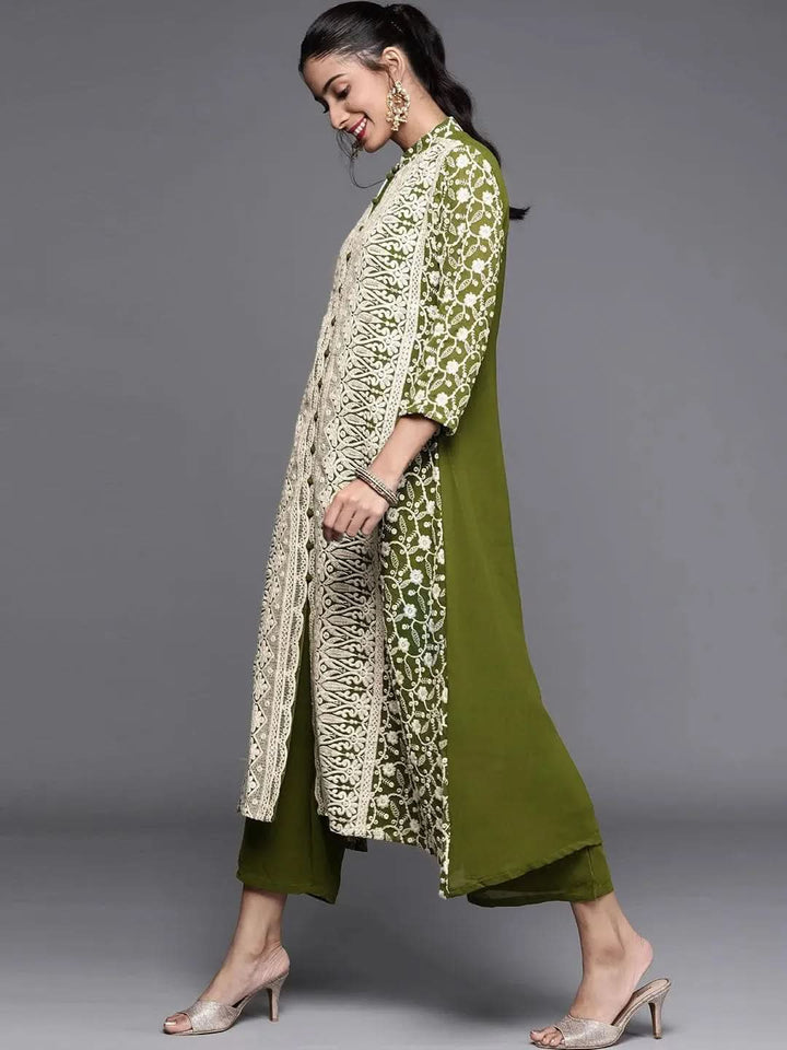Green Embroidered Georgette Suit Set - Libas