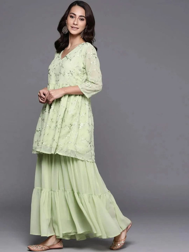 Green Embroidered Georgette Suit Set - Libas