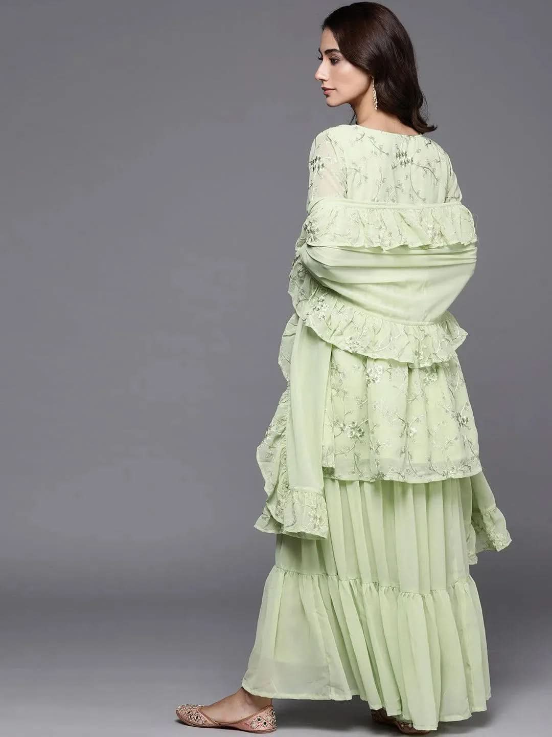 Green Embroidered Georgette Suit Set - Libas