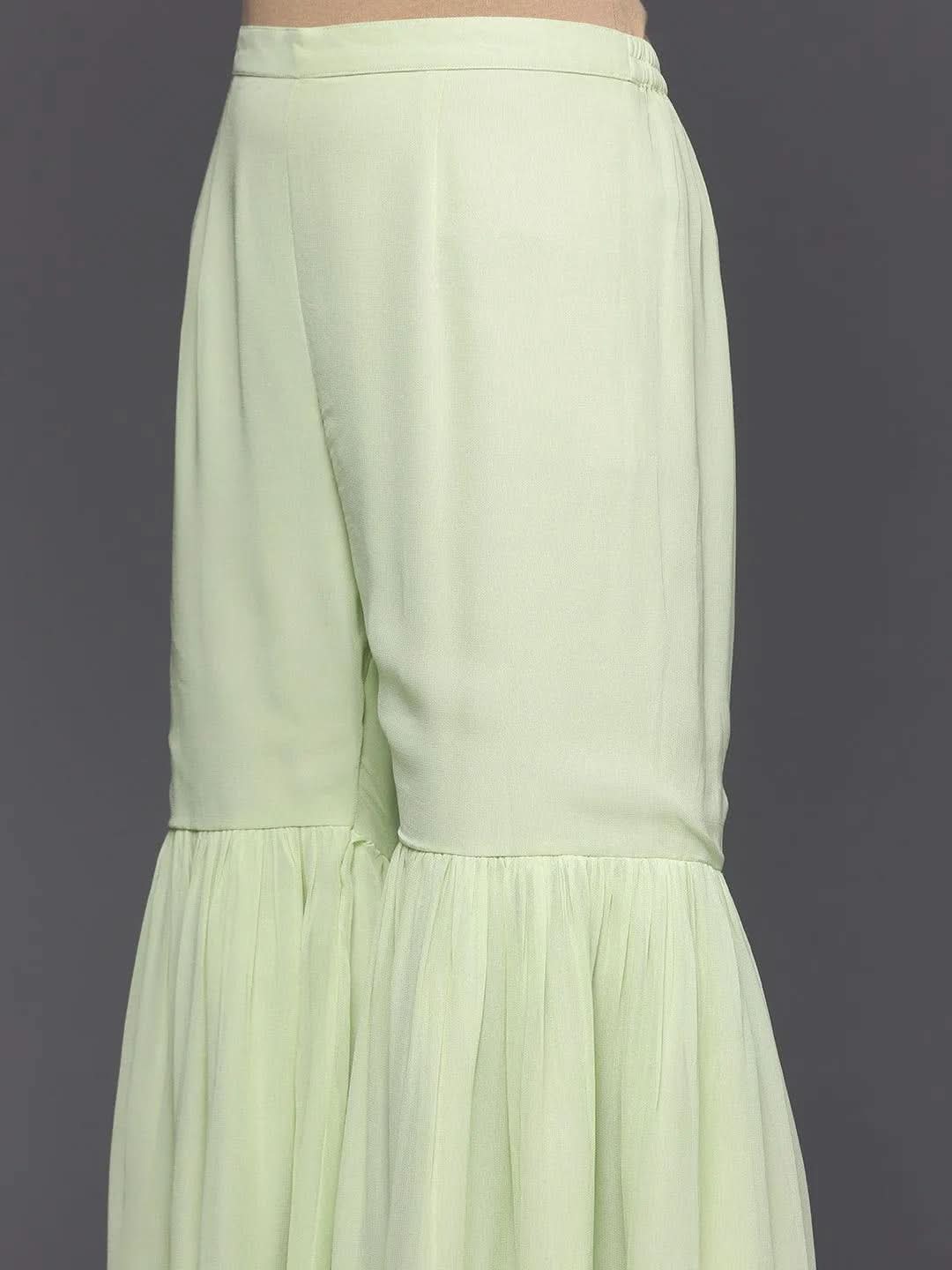 Green Embroidered Georgette A-Line Sharara Suit Set With Dupatta
Green Embroidered Georgette A-Line Sharara Suit Set With Dupatta