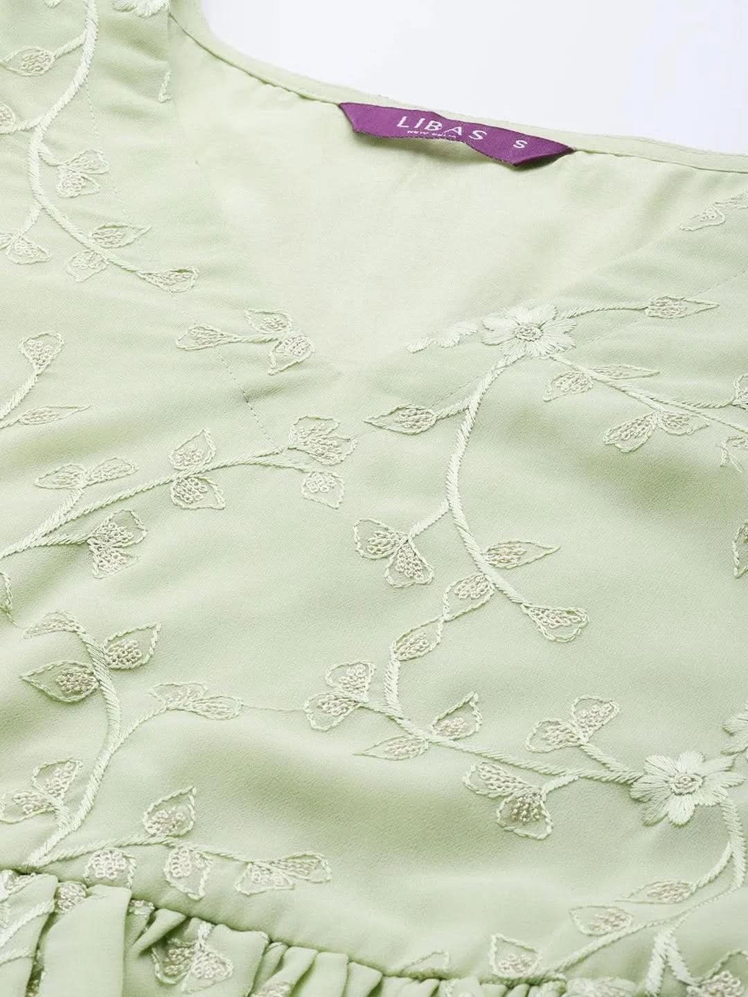 Green Embroidered Georgette Suit Set - Libas