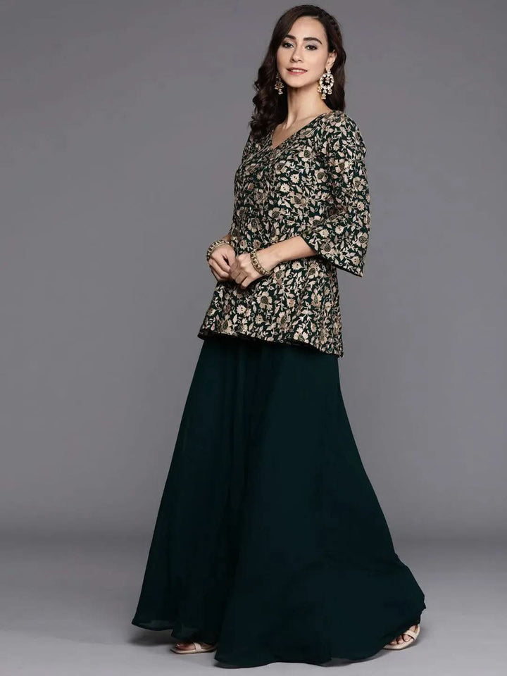 Green Embroidered Georgette Kurta Set - Libas