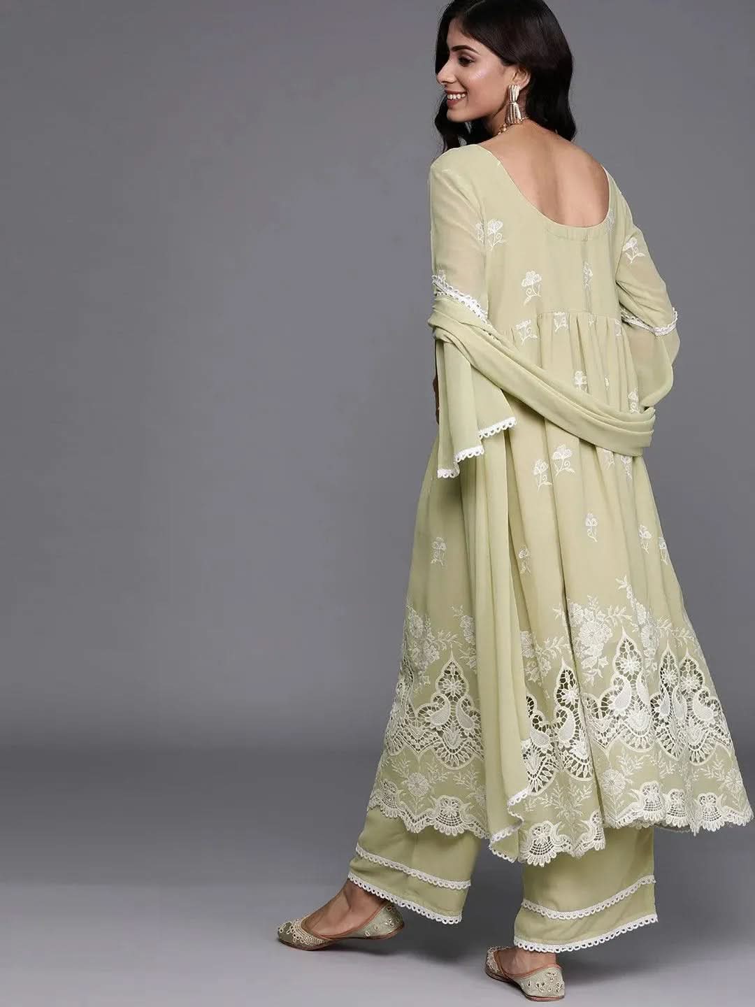 Green Embroidered Georgette Suit Set - Libas