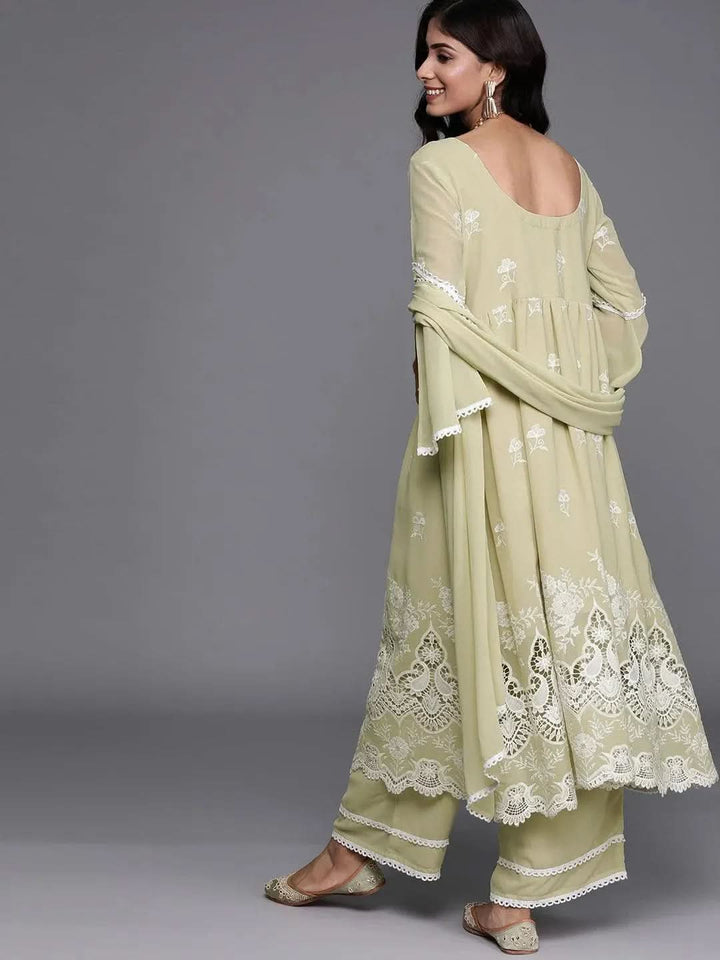 Green Embroidered Georgette Suit Set - Libas