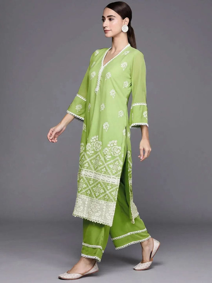 Green Embroidered Georgette Suit Set - Libas