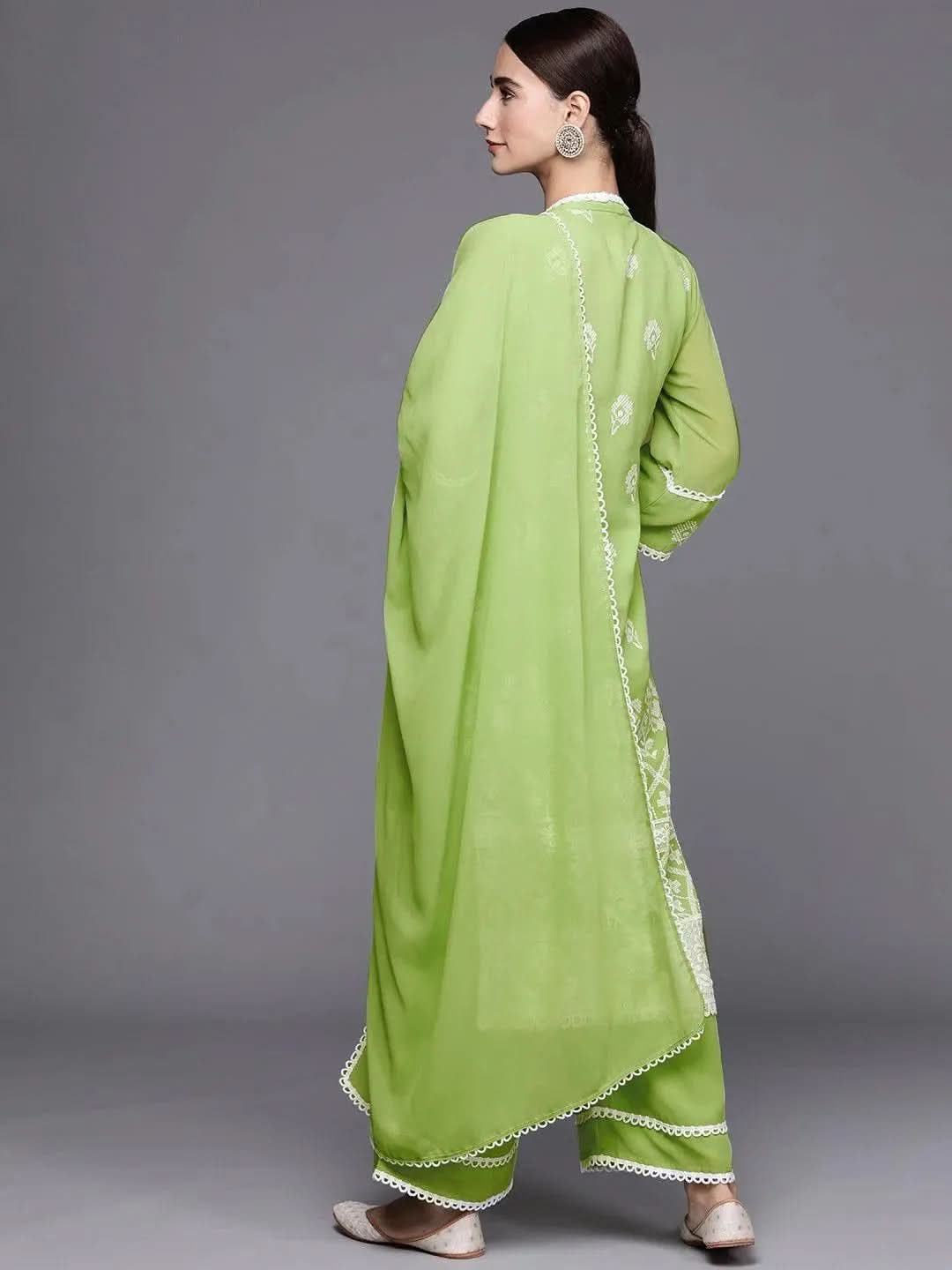 Green Embroidered Georgette Suit Set - Libas