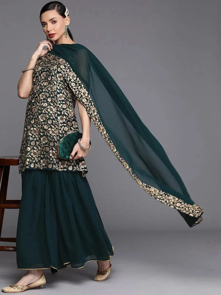 Green Embroidered Georgette Suit Set - Libas