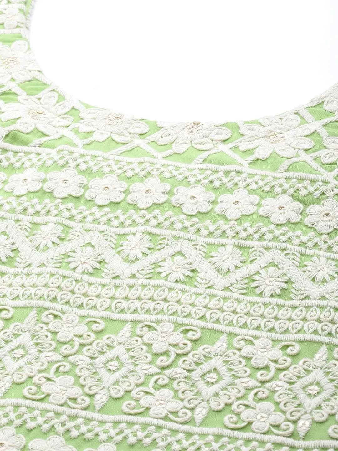 Green Embroidered Georgette Suit Set - Libas