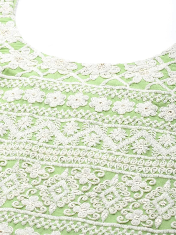 Green Embroidered Georgette Suit Set - Libas