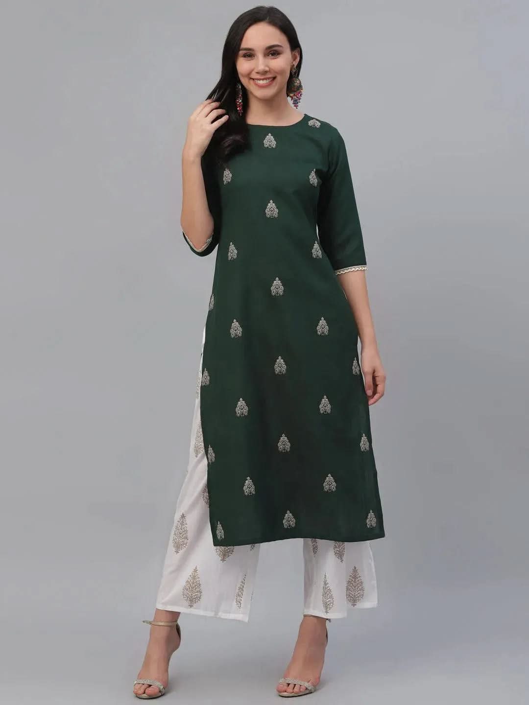 Green Embroidered Rayon Kurta - Libas