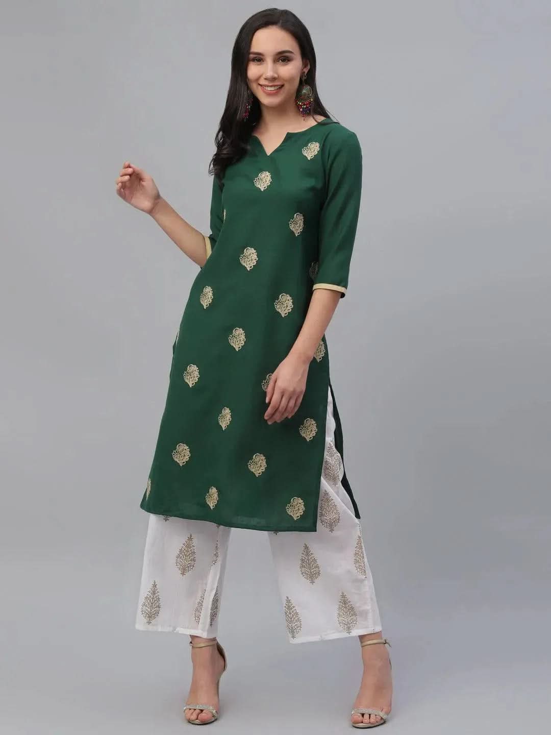 Green Embroidered Rayon Kurta - Libas