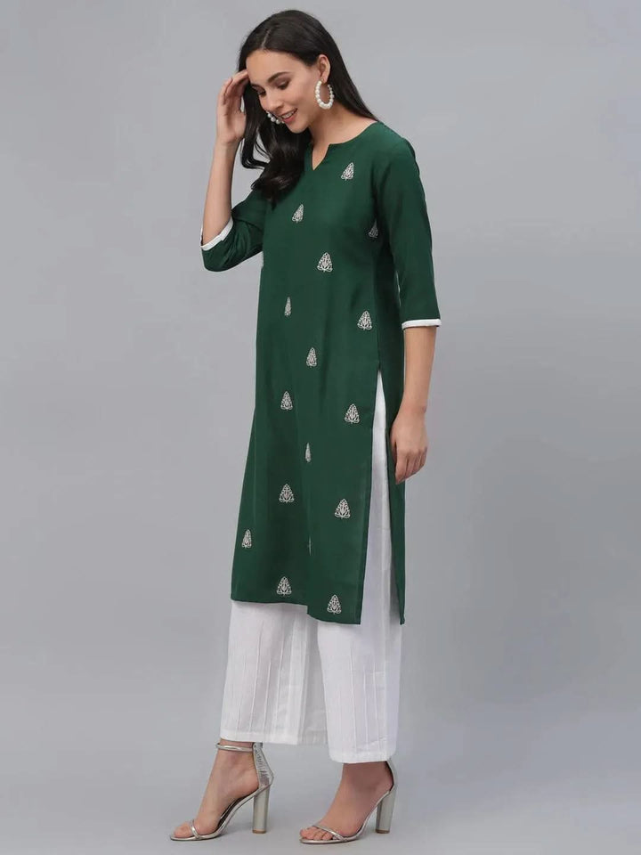 Green Embroidered Rayon Kurta - Libas