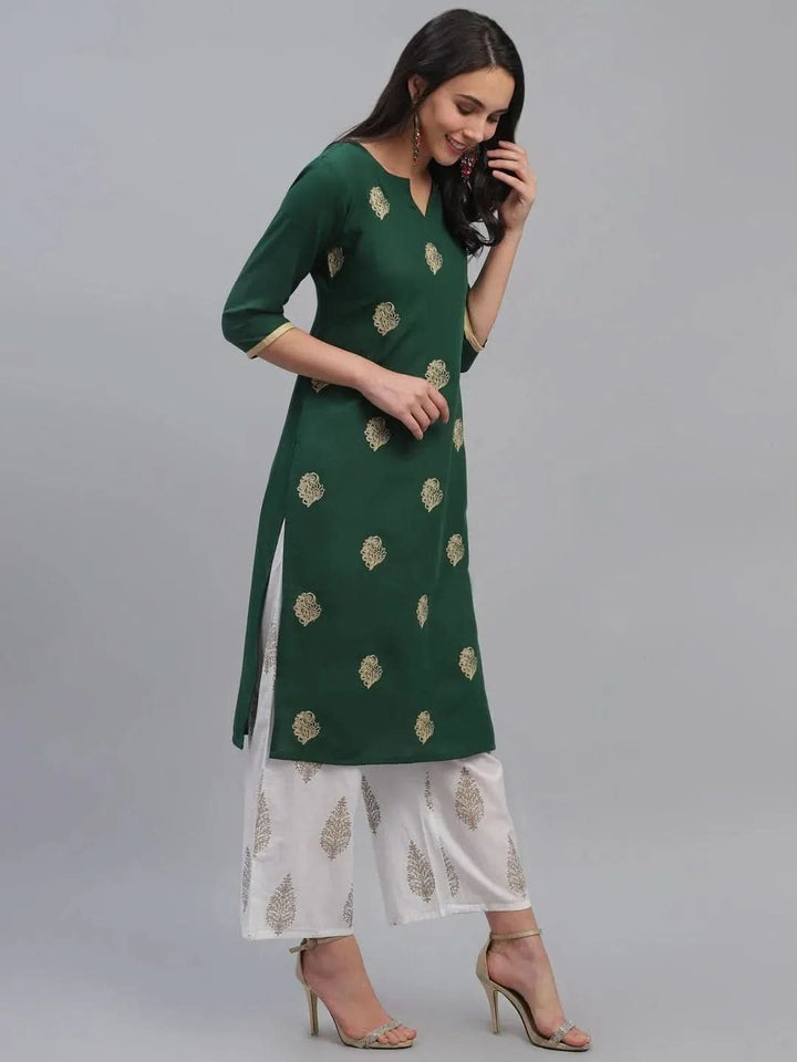 Green Embroidered Rayon Kurta - Libas