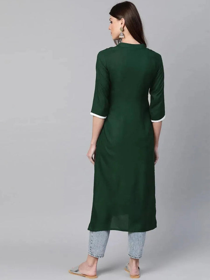 Green Embroidered Rayon Kurta - Libas