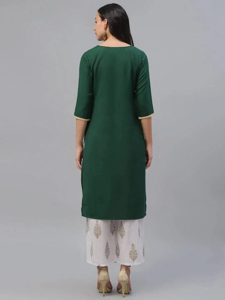 Green Embroidered Rayon Kurta - Libas