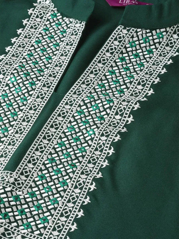 Green Embroidered Rayon Kurta - Libas