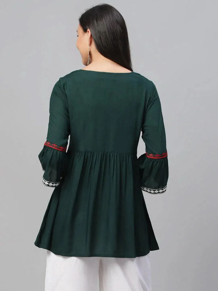 Green Embroidered Rayon Kurti - Libas