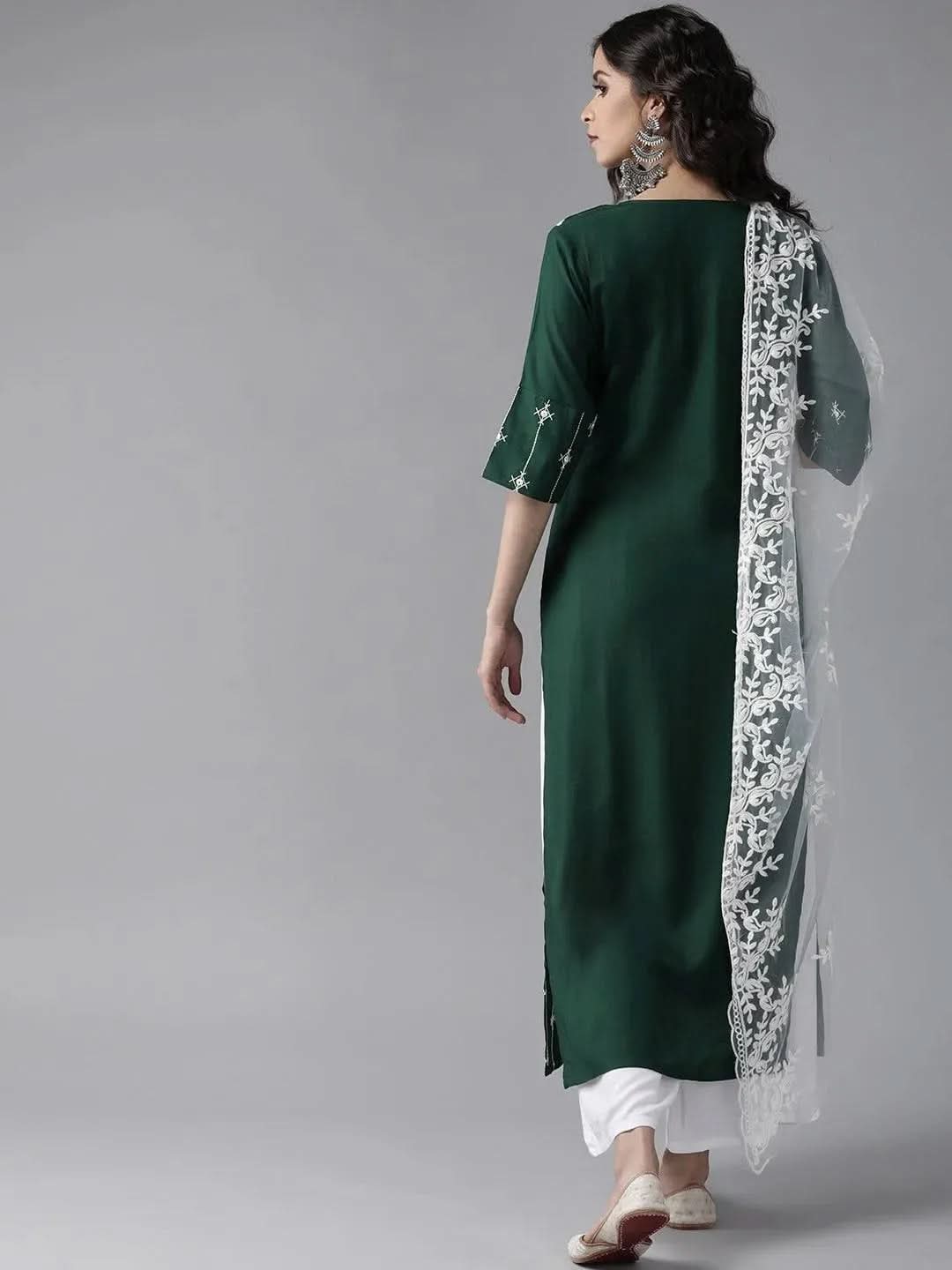 Green Embroidered Rayon Suit Set - Libas
