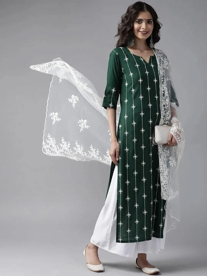 Green Embroidered Rayon Suit Set - Libas