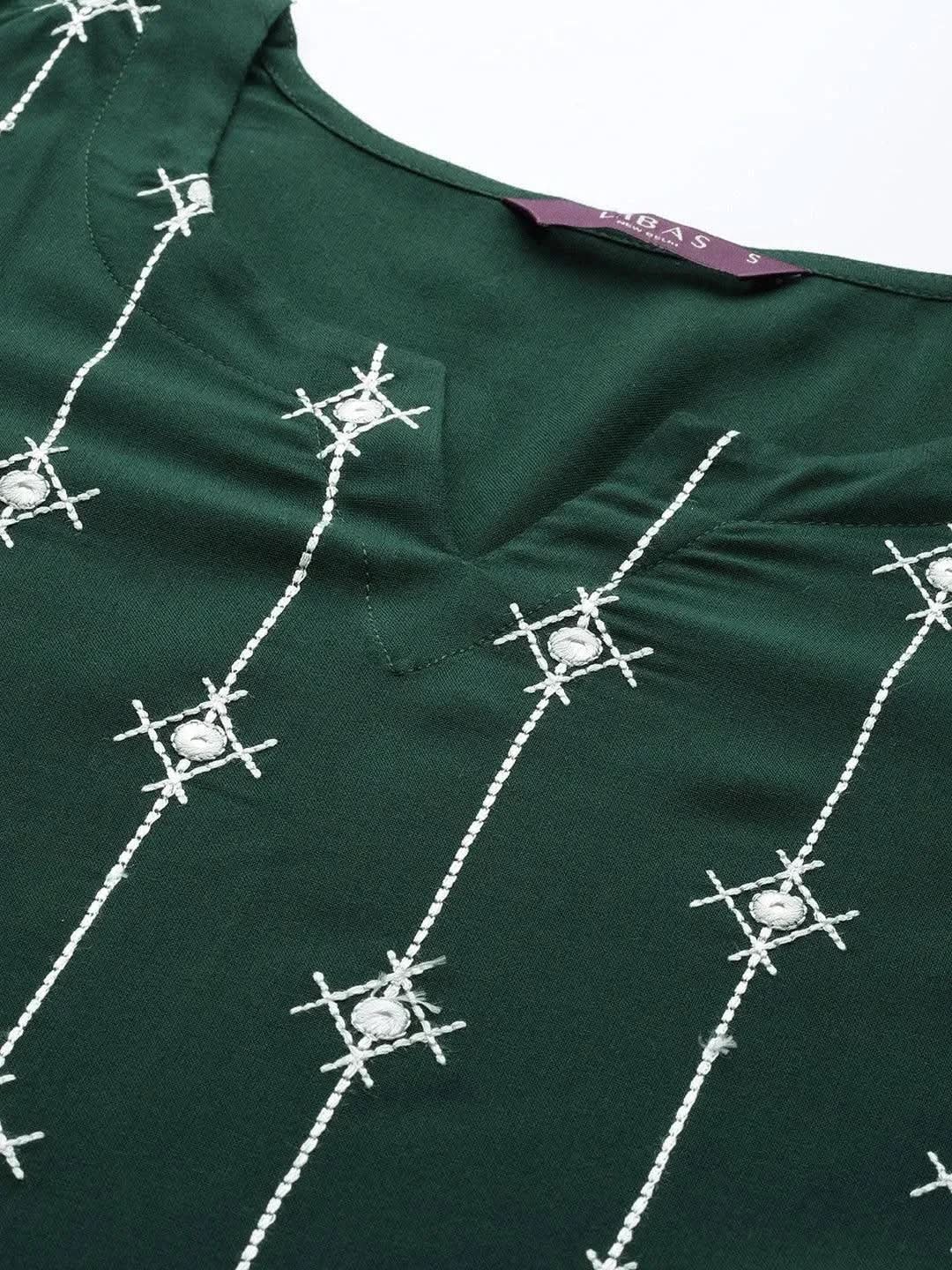 Green Embroidered Rayon Suit Set - Libas