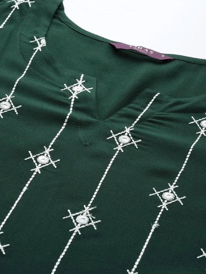 Green Embroidered Rayon Suit Set - Libas