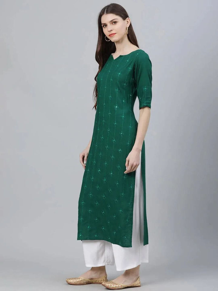 Green Embroidered Rayon Kurta Set - Libas