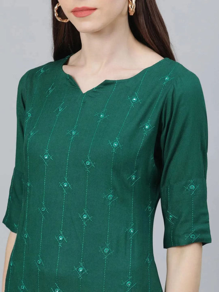 Green Embroidered Rayon Kurta Set - Libas