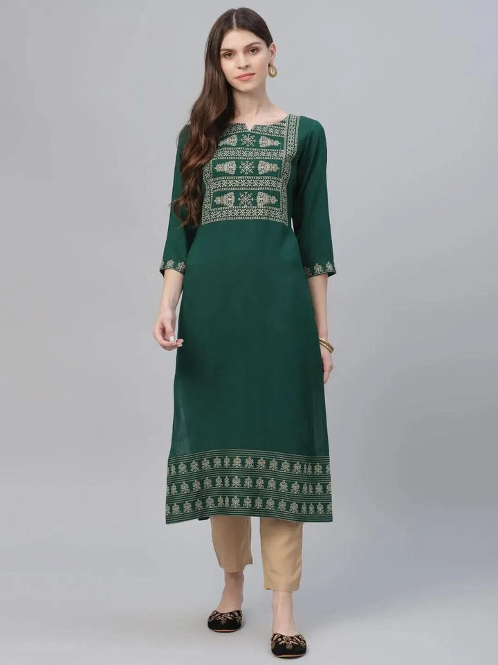 Green Embroidered Rayon Kurta Set - Libas