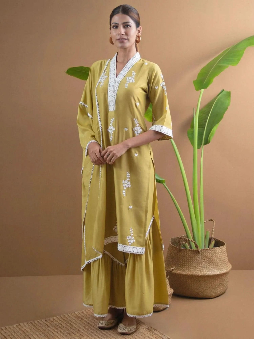Green Embroidered Shantoon Suit Set - Libas