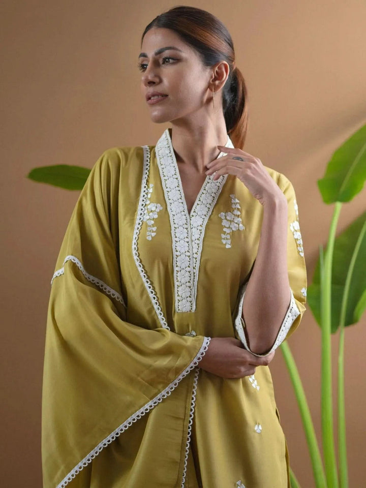 Green Embroidered Shantoon Suit Set - Libas