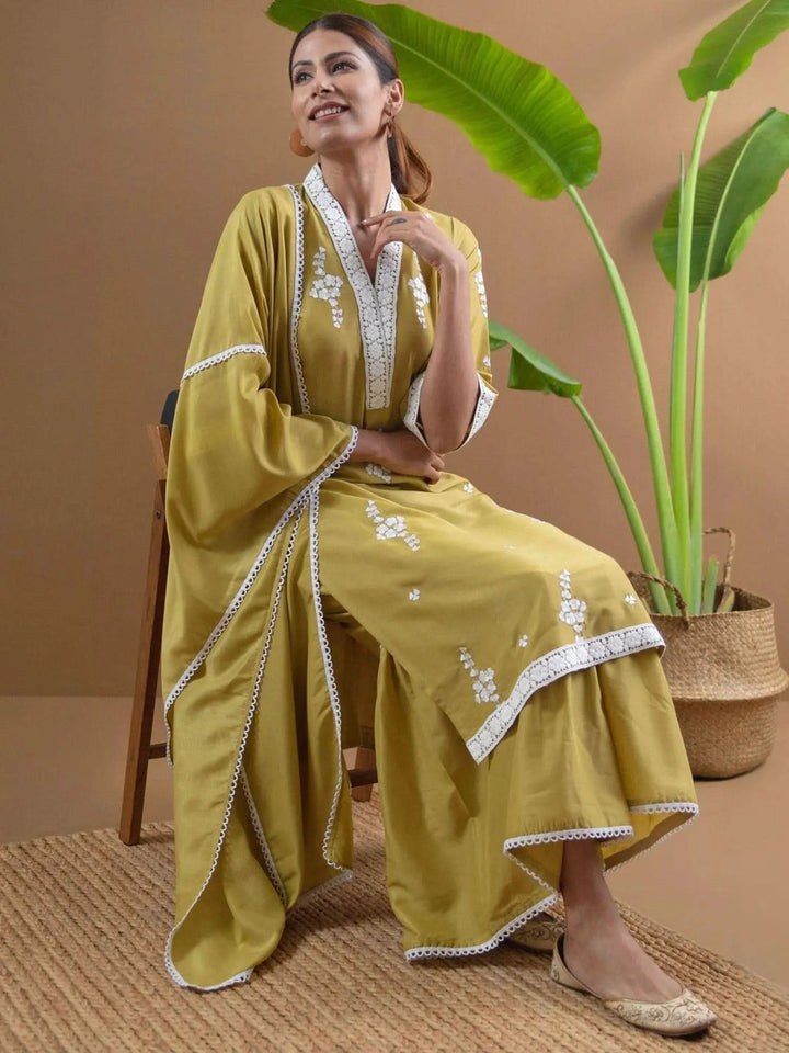 Green Embroidered Shantoon Suit Set - Libas