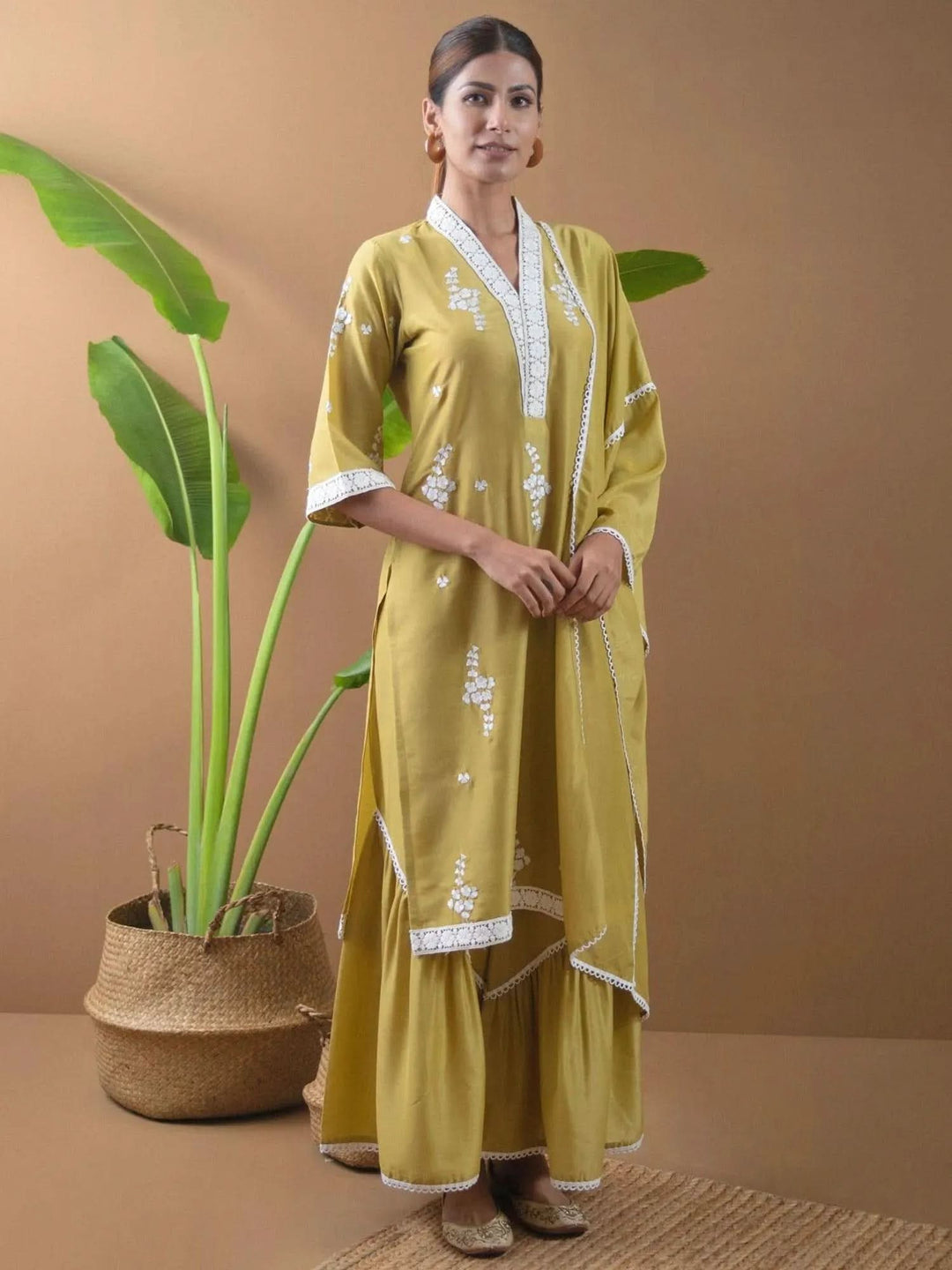 Green Embroidered Shantoon Suit Set - Libas