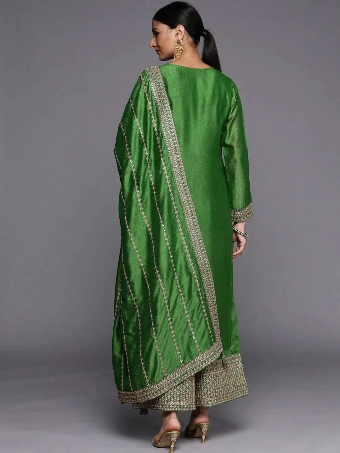 Green Embroidered Silk Blend Straight Kurta With Palazzos & Dupatta
Green Embroidered Silk Blend Straight Kurta With Palazzos & Dupatta