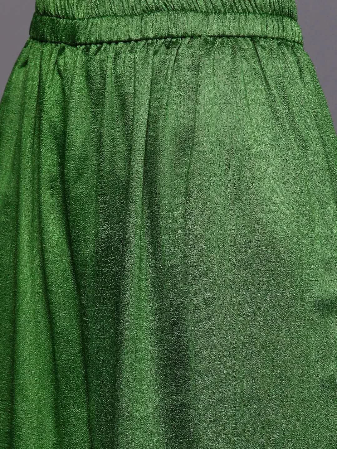 Green Embroidered Silk Blend Straight Suit Set - Libas