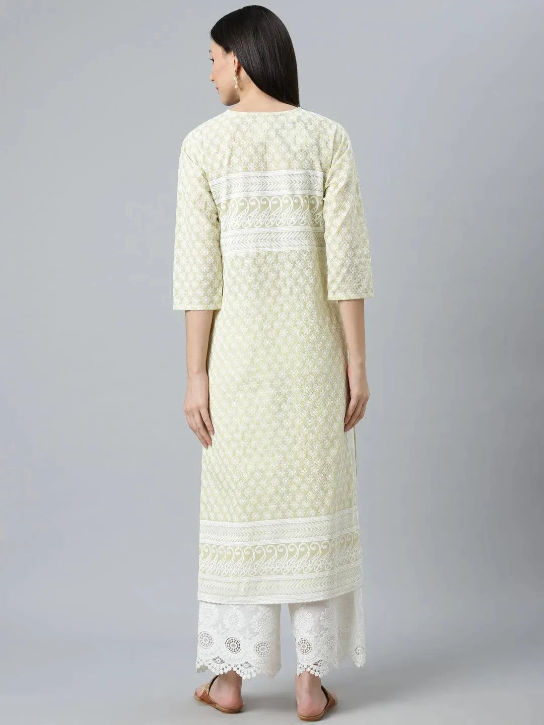 Green Embroidered Straight Kurta - Libas