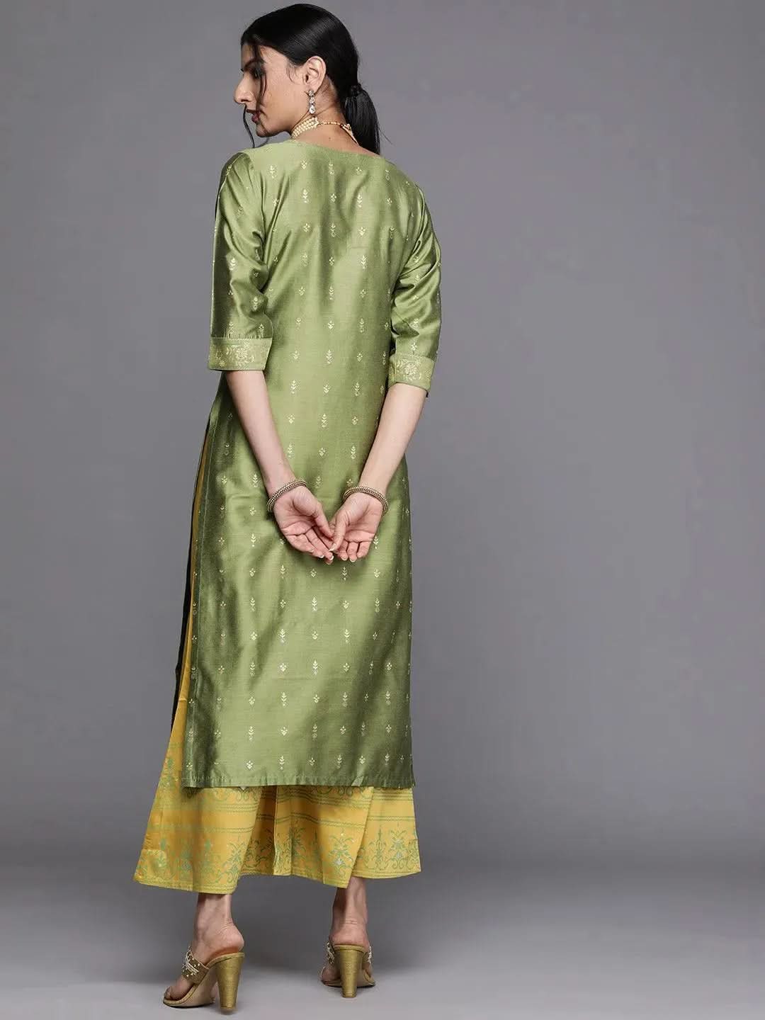 Green Printed Chanderi Silk Kurta - Libas