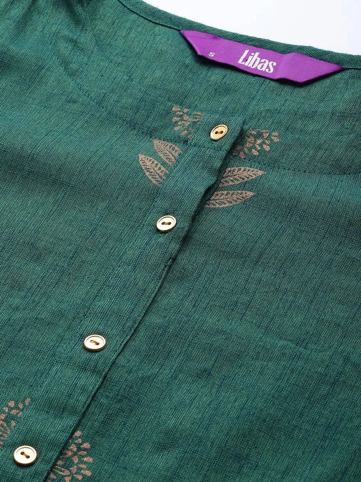 Green Printed Chanderi Silk Suit Set - Libas