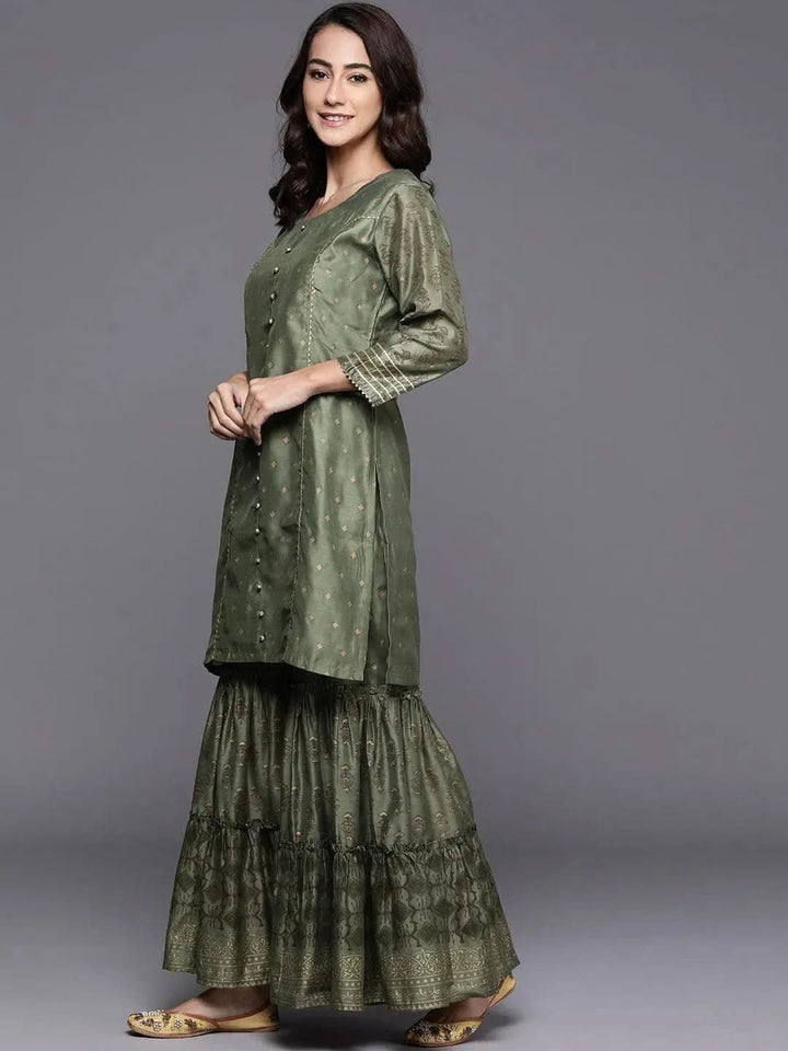 Green Printed Chanderi Silk Suit Set - Libas