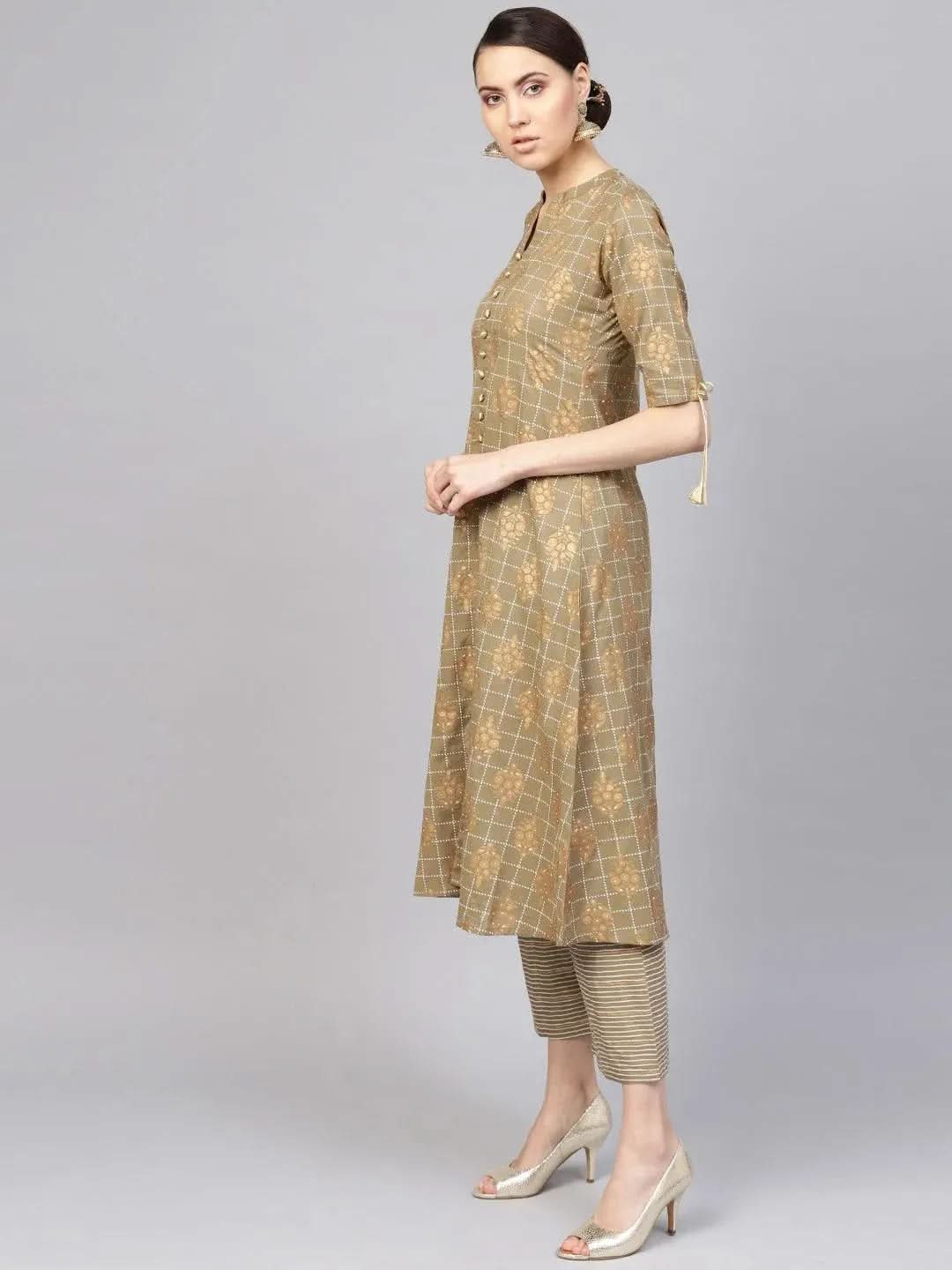 Green Printed Pure Cotton Kurta Set - Libas