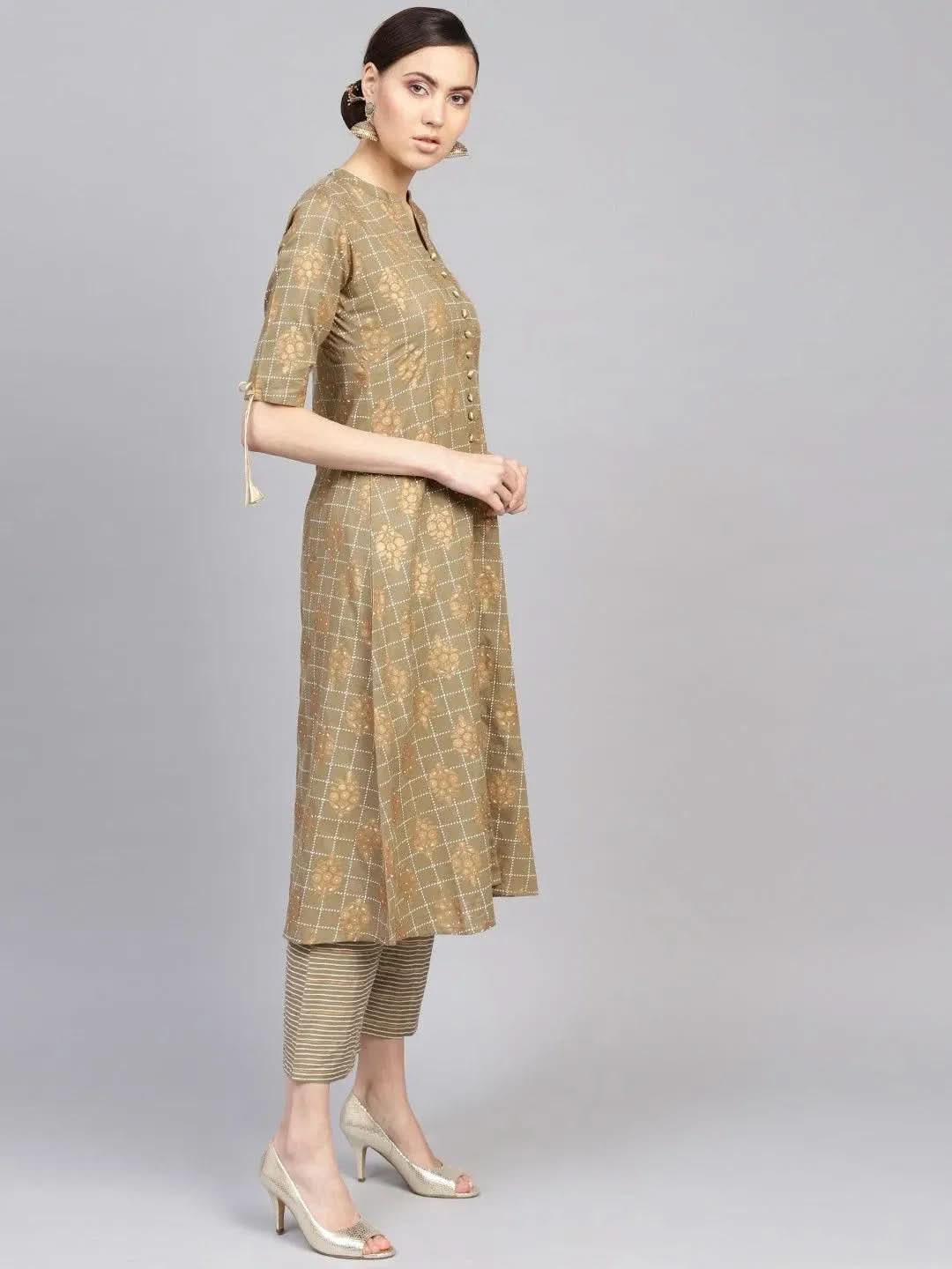 Green Printed Pure Cotton Kurta Set - Libas