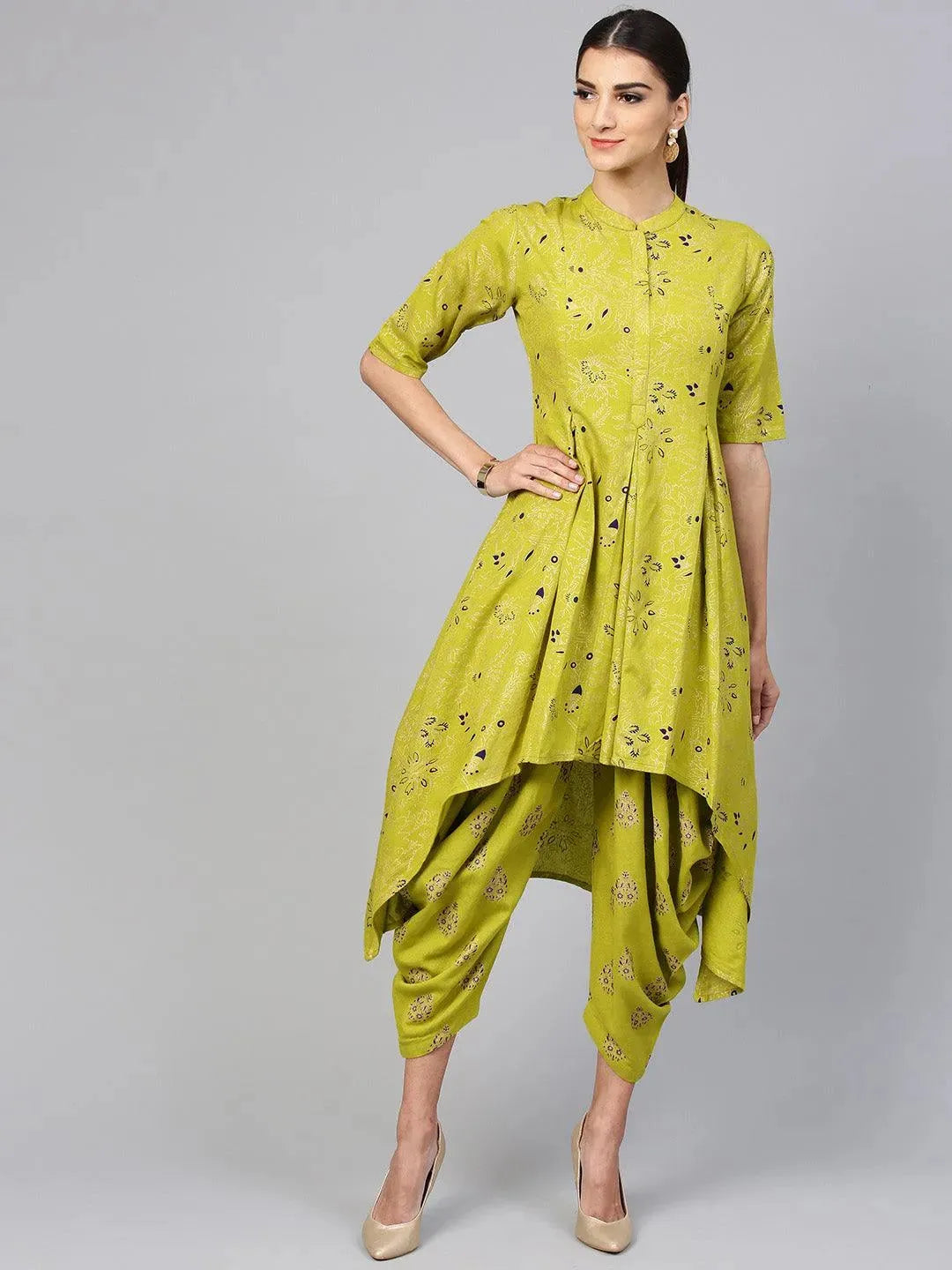 Green Printed Cotton Kurta Set - Libas