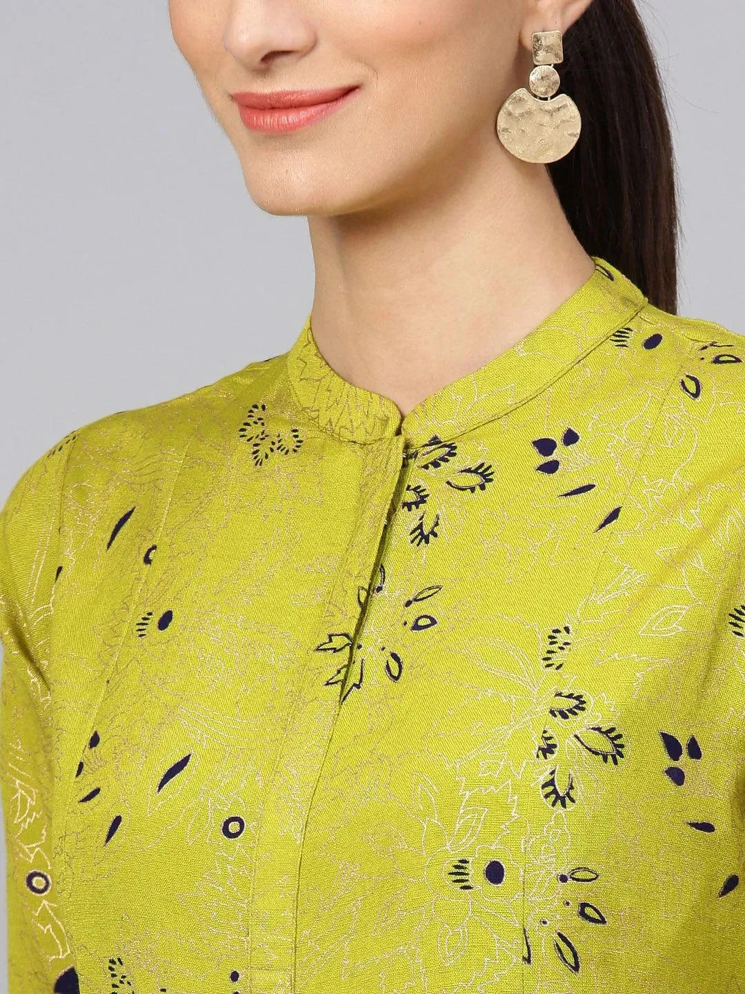 Green Printed Cotton Kurta Set - Libas